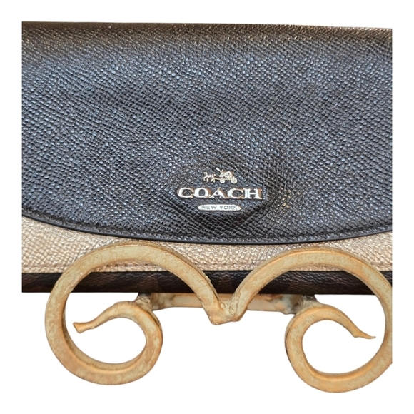 Coach Metallic Gold Black Leather Slim Long Multi-Compartment Wallet - Picture 2 of 13